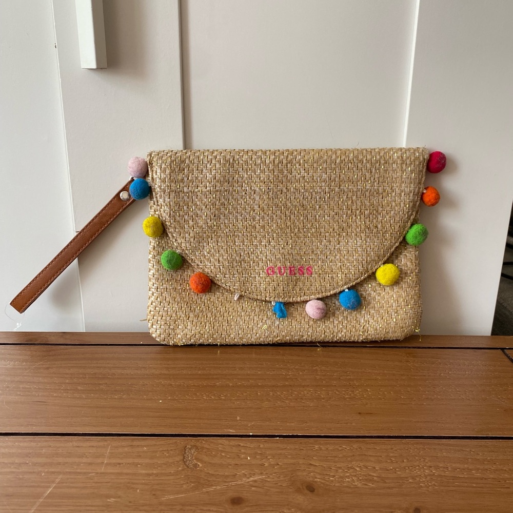 Guess Colorful Pom-Pom Clutch